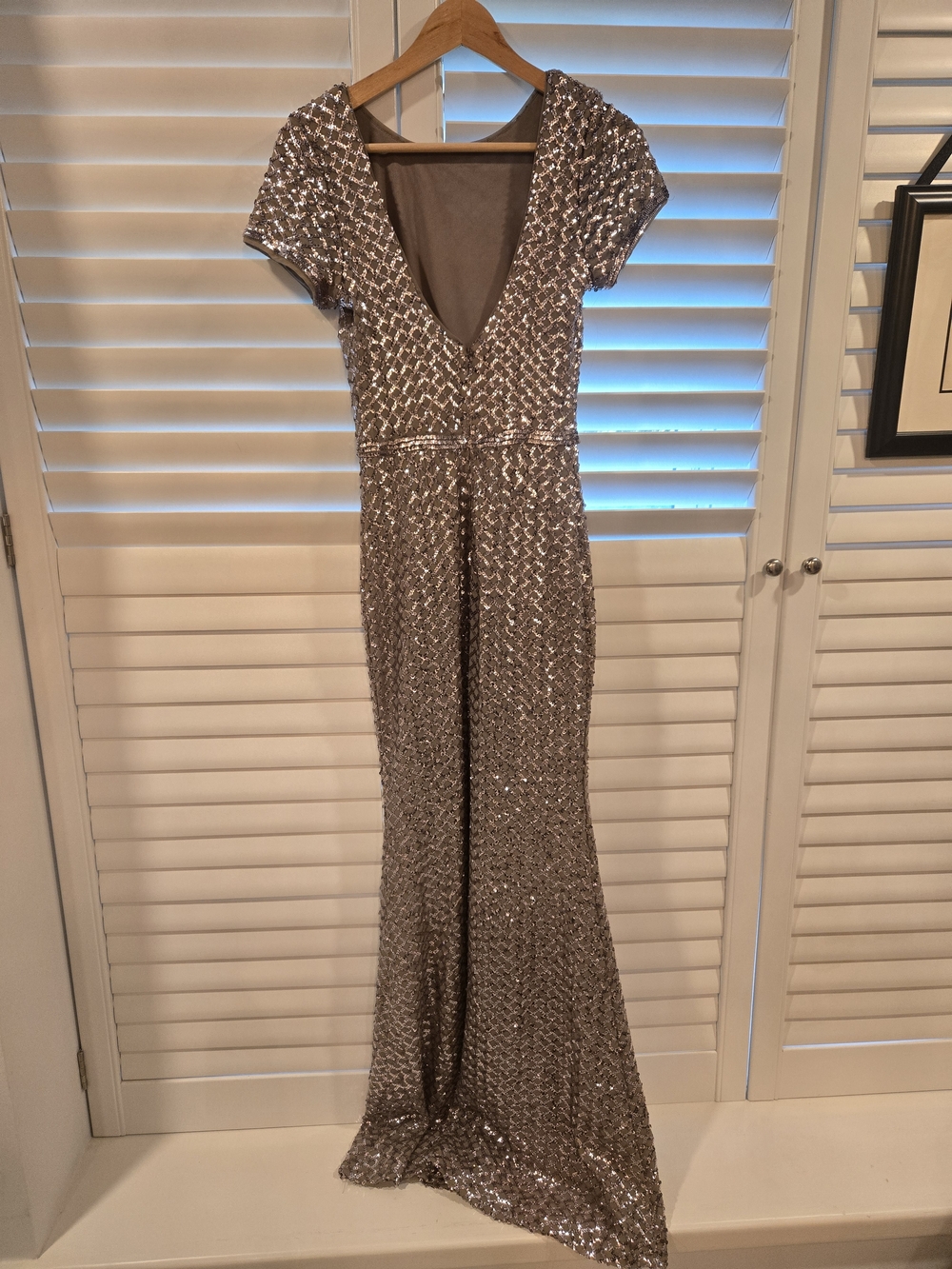 Aqua Silver Sequin Short-Sleeve Maxi Gown - Picture 2 of 2